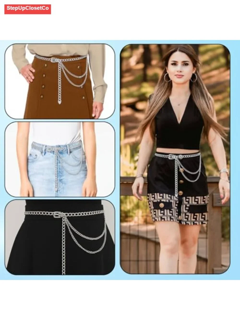 Punk Waist Chain Belt Multilayer Silver Metal Alloy Adjustable